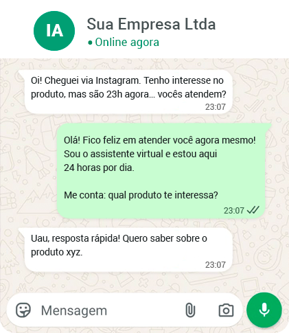 Exemplo de conversa automatizada pela 365flow
